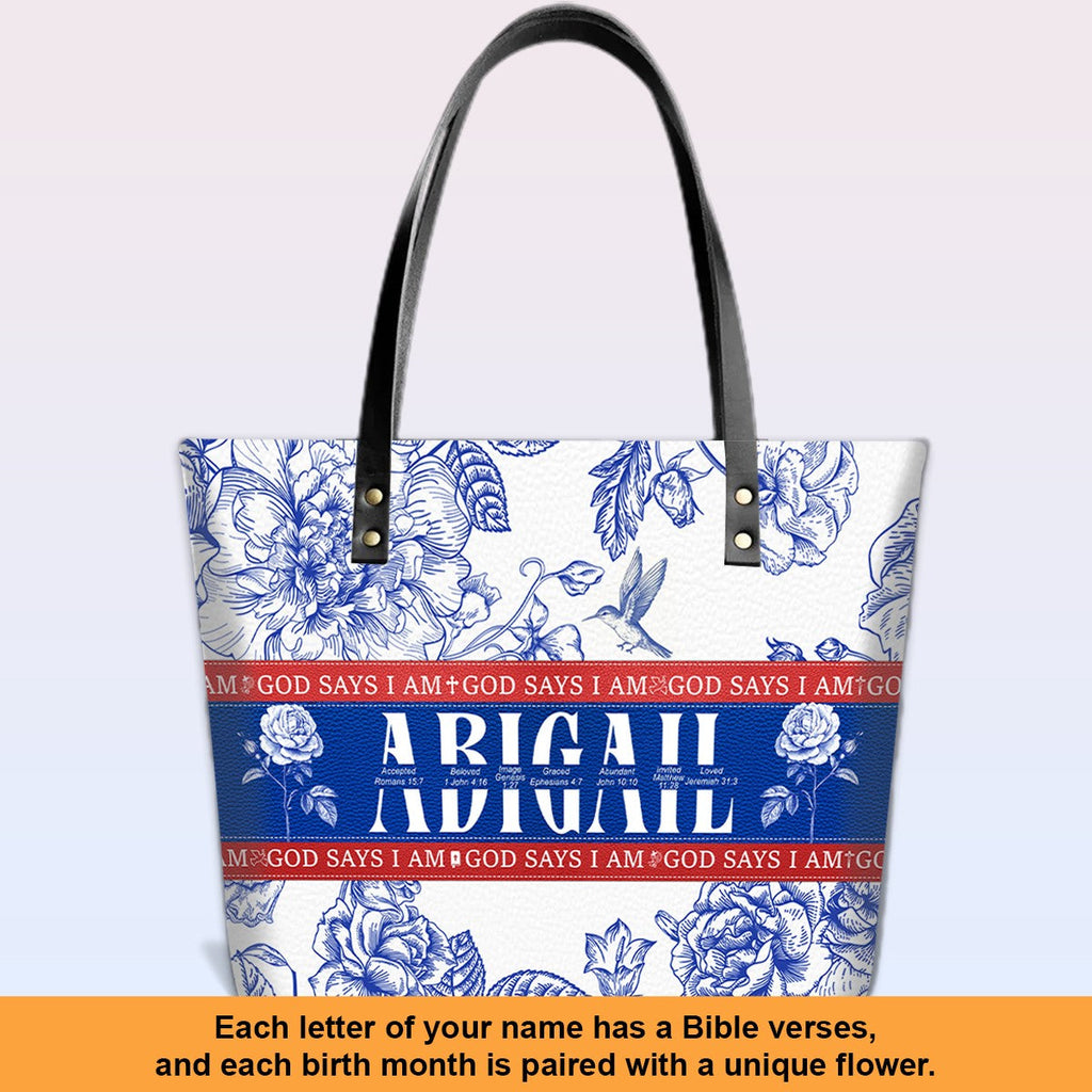 Personalized Leather Tote Bag Luxury – Custom Name, Bible Verses & Birth Flower | CHRISTIANARTBAG