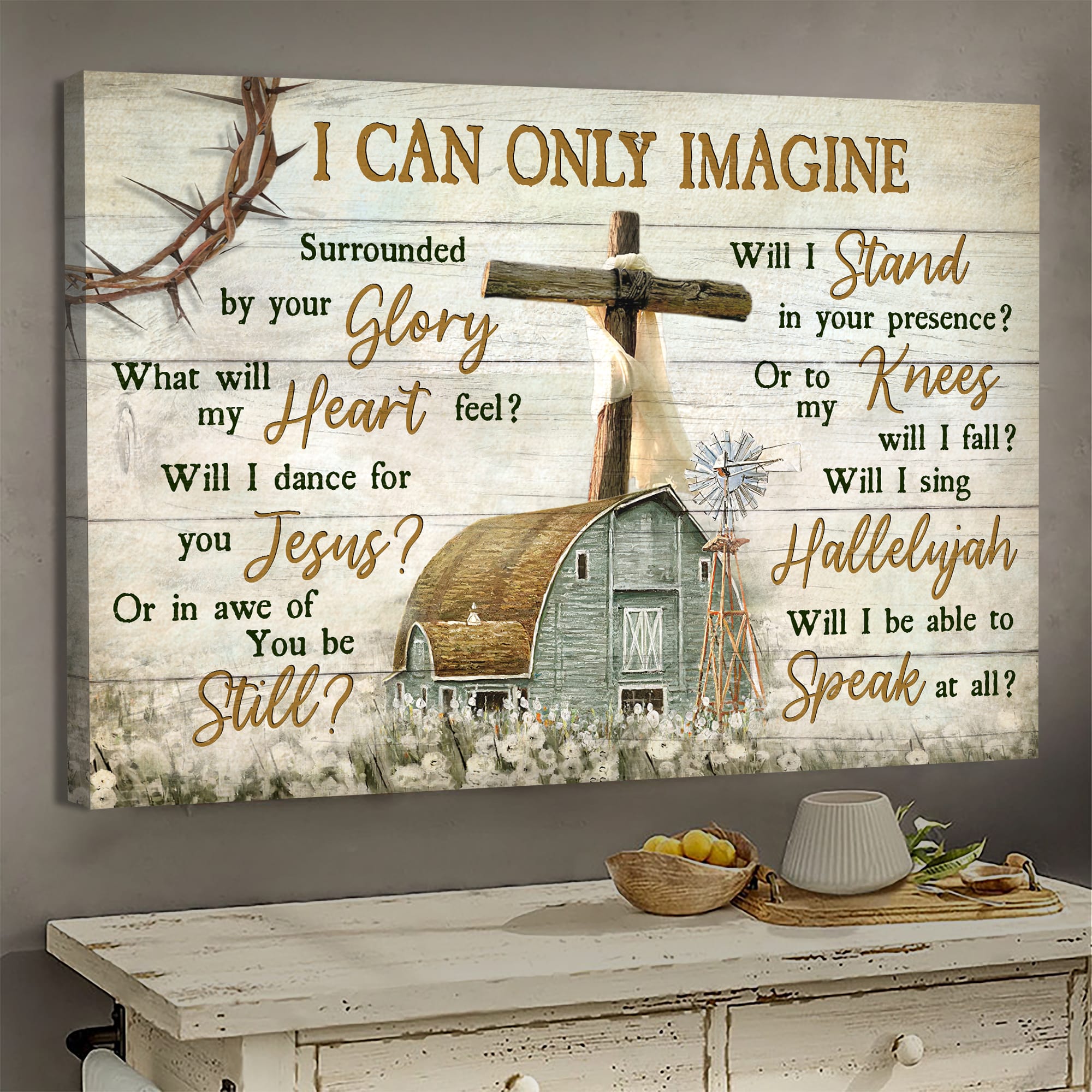 Old barn painting, Wooden Cross, Flower Field, I can only imagine - Jesus Landscape Canvas Prints, Wall Art