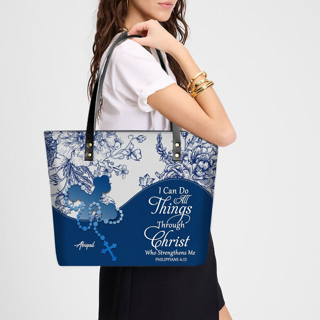 Personalized Christian Leather Tote Bag – Custom Name, Color & Bible Verse | CHRISTIANARTBAG
