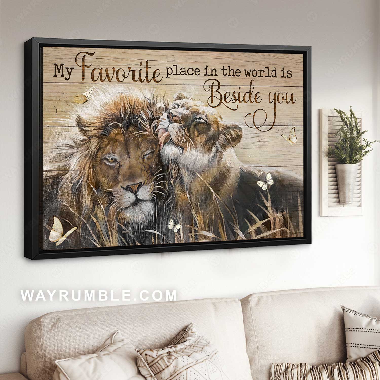 Lovely lion, Gift for lover, My favorite place in the world is beside you - Couple Landscape Canvas Prints, Wall Art
