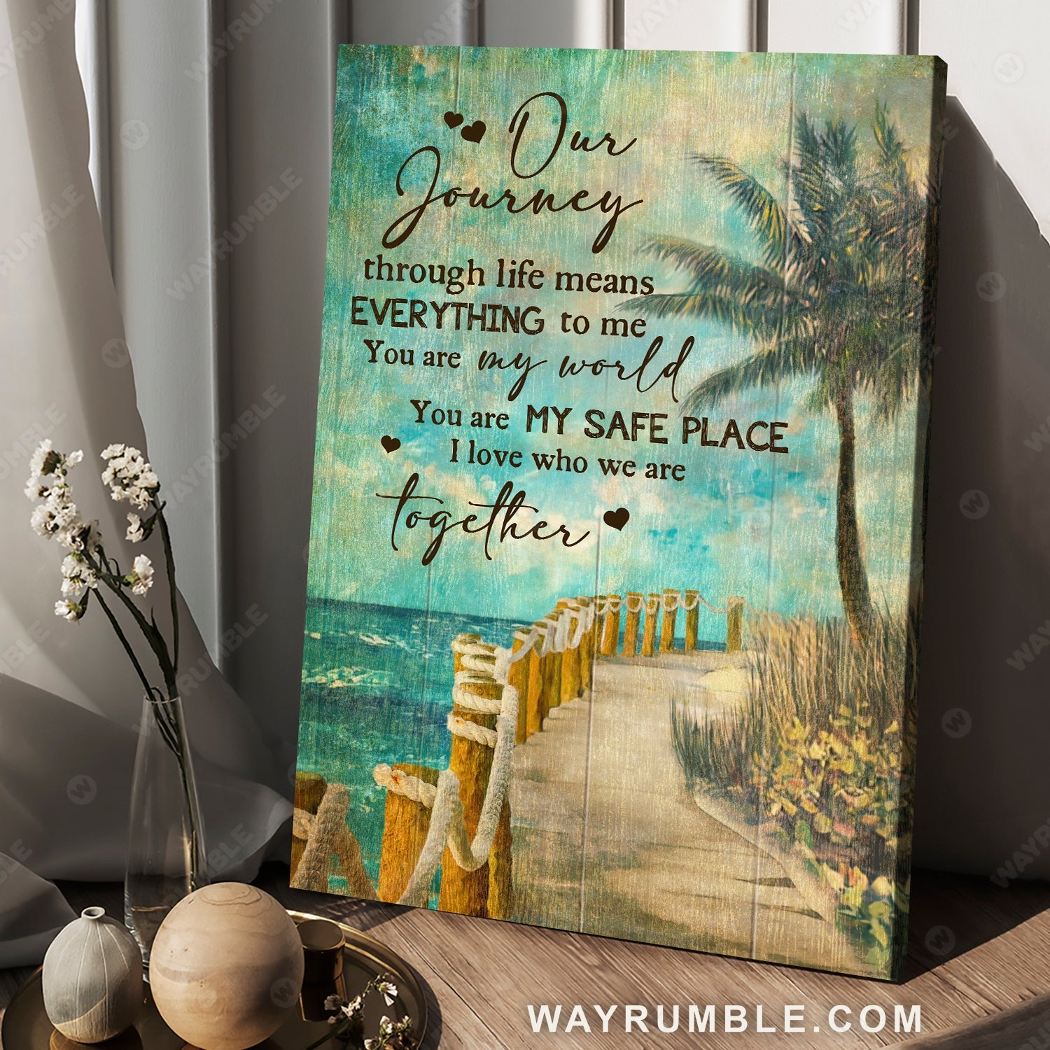 Ocean view, Blue sky painting, Road by the Sea, You are my world - Couple Portrait Canvas Prints, Wall Art