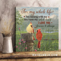 Cardinal drawing, Green rice field, Pink cactus, I love you forever and always - Couple Square Canvas Prints, Wall Art