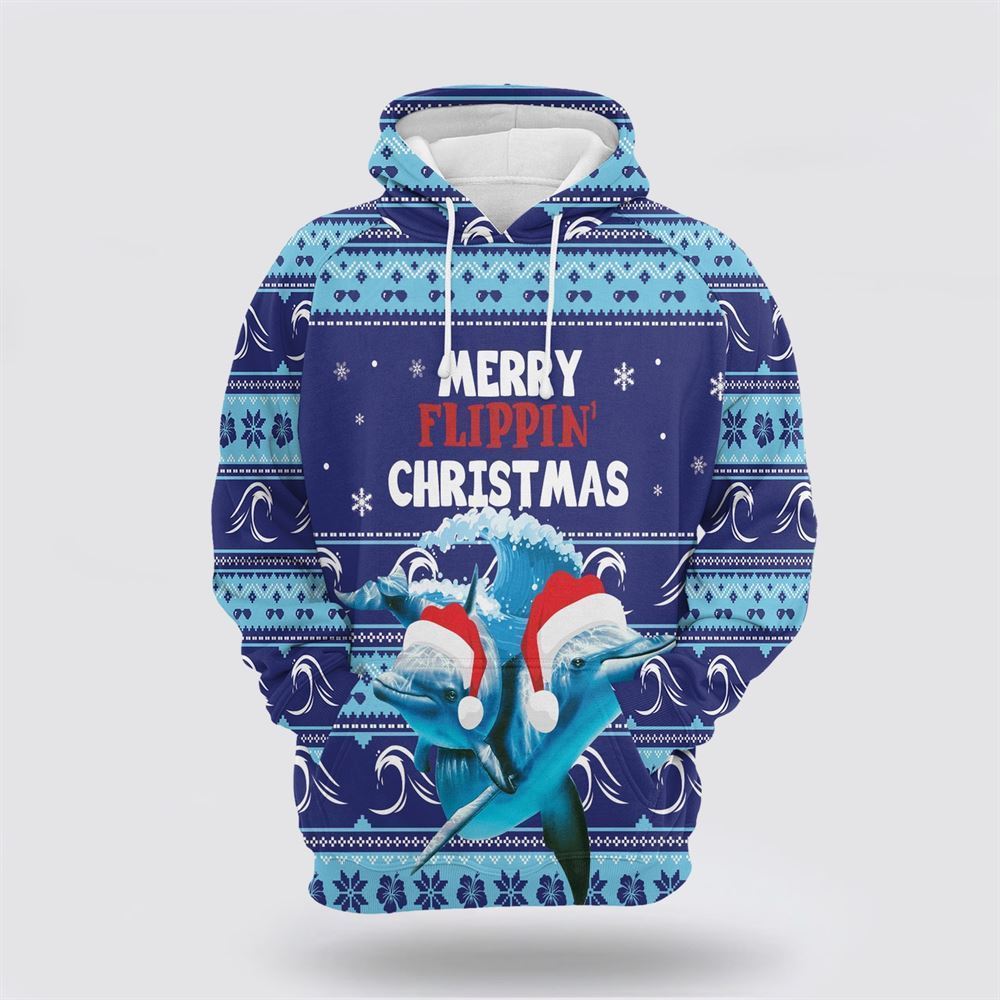 Dolphin Merry Flippin Christmas All Over Print 3D Hoodie For Men & Women, Christmas Hoodie Cute, Christmas Gift, Christmas Fashion