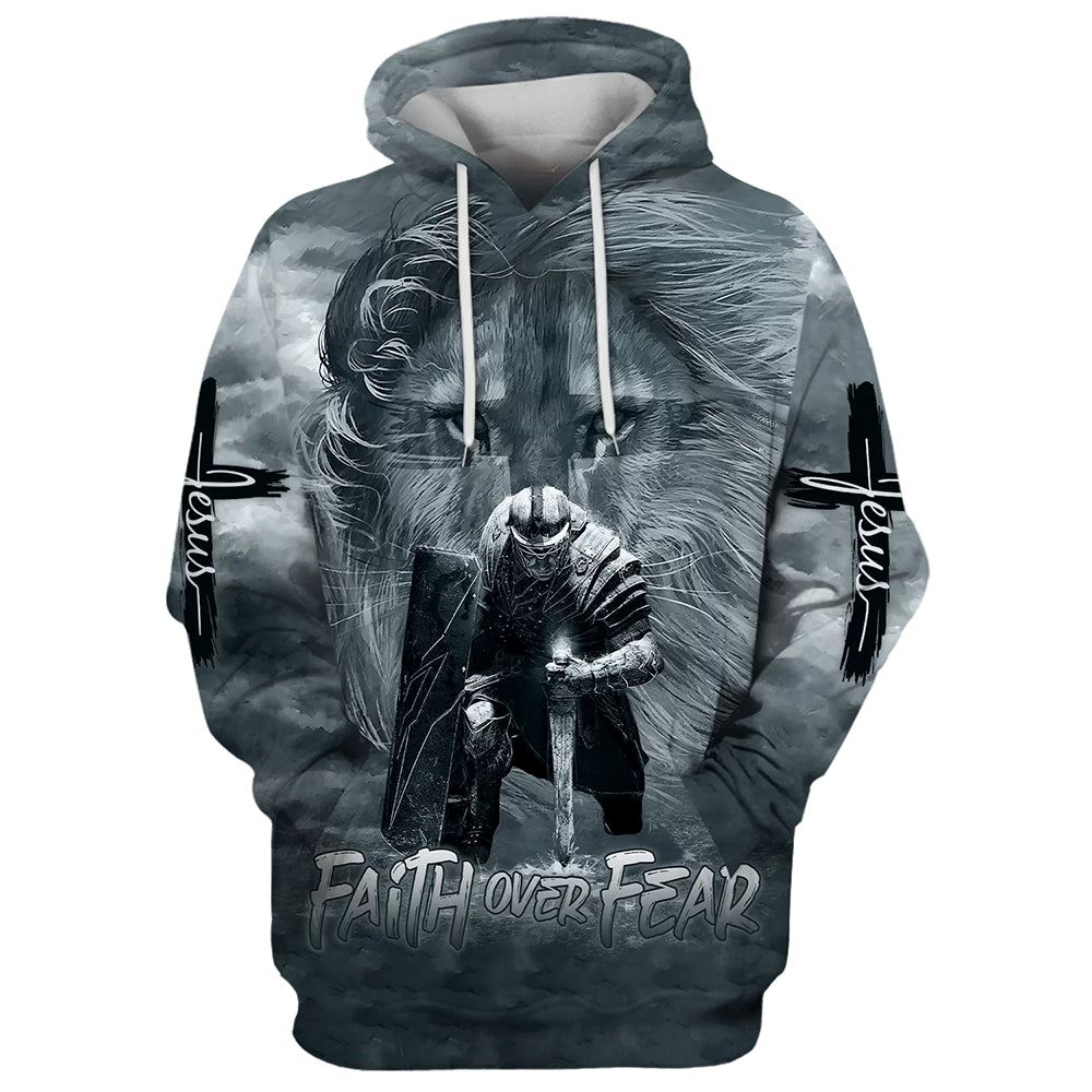 Faith Over Fear Hoodie Lion And Warriors Hoodies Men & Women, God 3D Printed Hoodie, Christian Apparel Hoodies