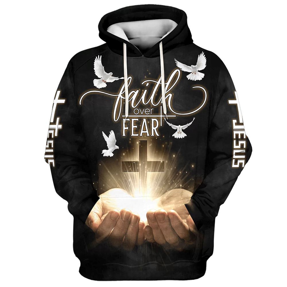 Faith Over Fear Jesus Gods Hand Christian Cross Hoodies Jesus Hoodie Men & Women, God 3D Printed Hoodie, Christian Apparel Hoodies