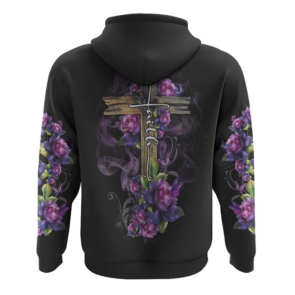 Faith Rose Wood Cross Smoke All Over Print 3D Hoodie, Christian Hoodie, Christian Sweatshirt, Bible Verse Shirt
