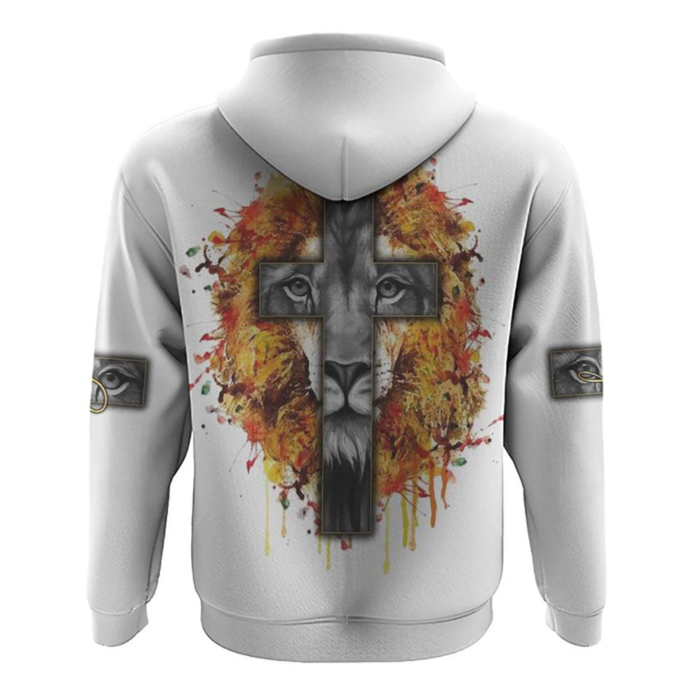 Faith Watercolor Lion Cross All Over Print 3D Hoodie, Christian Hoodie, Christian Sweatshirt, Bible Verse Shirt
