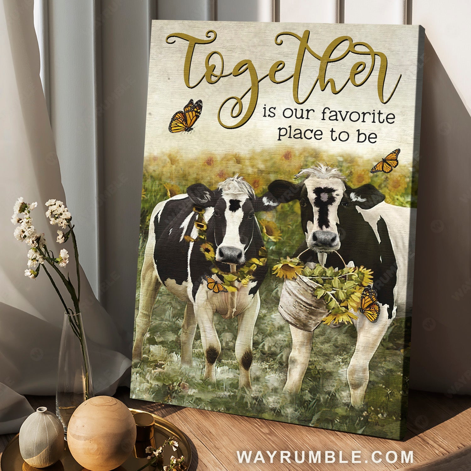 Dairy cow drawing, Sunflower field, Together is our favorite place to be - Family Portrait Canvas Prints, Wall Art