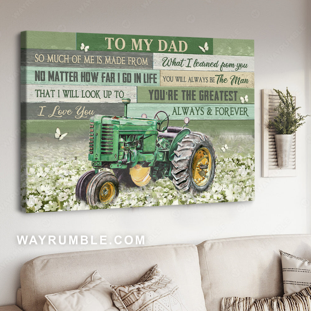 To dad, Old tractor, White flower field, I love you always and forever - Family Landscape Canvas Prints, Wall Art
