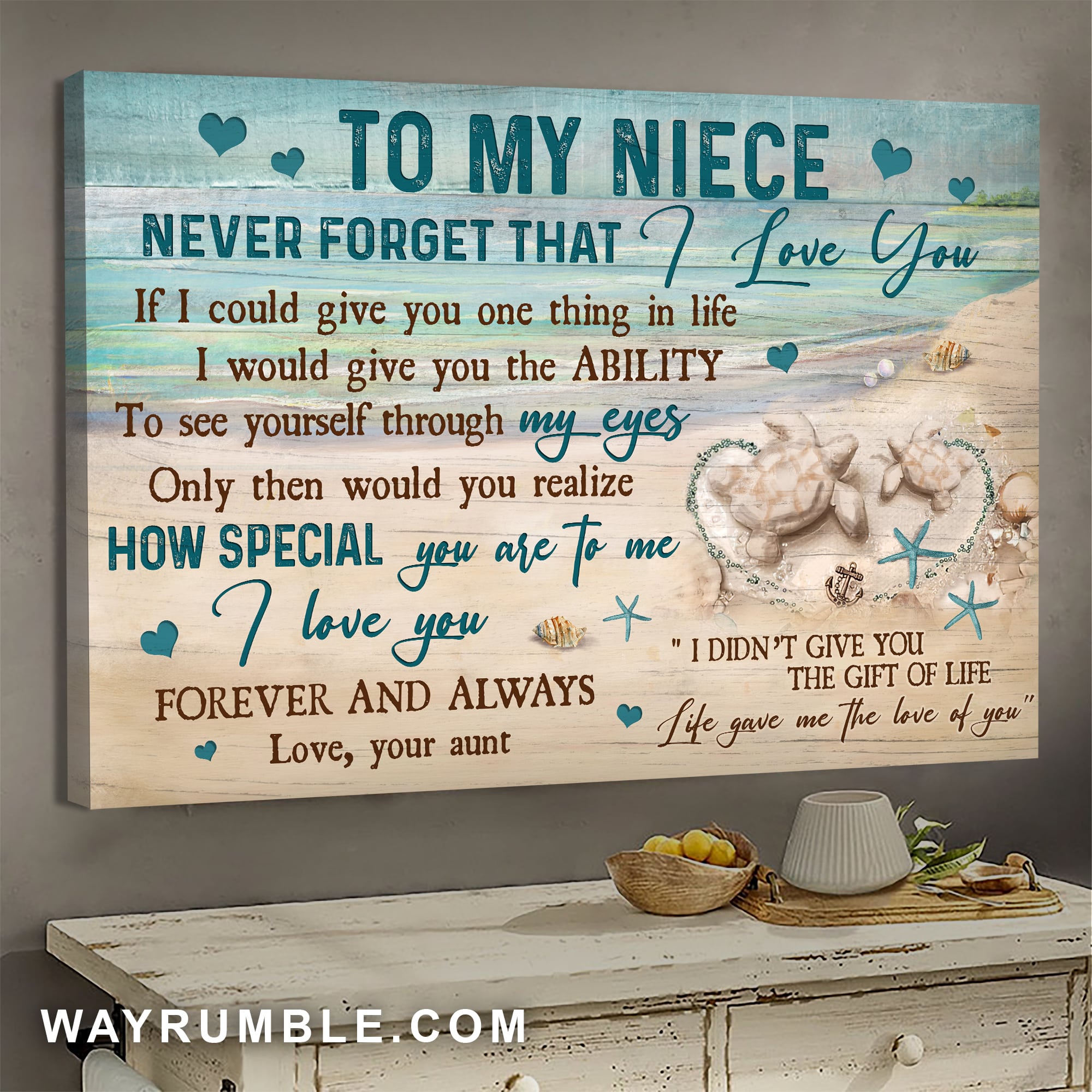 Aunt to Niece, Sand turtle, Life gave me the love of you - Family Landscape Canvas Prints, Wall Art
