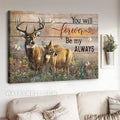 Amazing deer, Pretty flower field, You will forever be my always - Family Landscape Canvas Prints, Wall Art