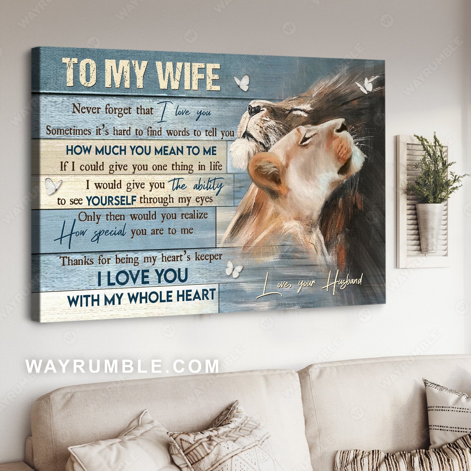 To my wife, Watercolor animal painting, I love you with my whole heart - Family Landscape Canvas Prints, Home Decor Wall Art