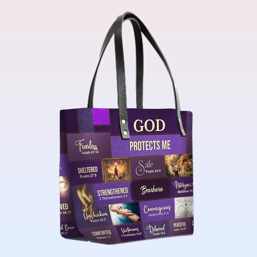 Personalized Christian Leather TOTE Bag Luxury – GOD PROTECTS ME | CHRISTIANARTBAG Leather TOTE Bag