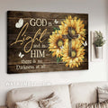Sunflower painting, Wooden cross, White butterfly, God is Light - Jesus Landscape Canvas Prints, Home Decor Wall Art