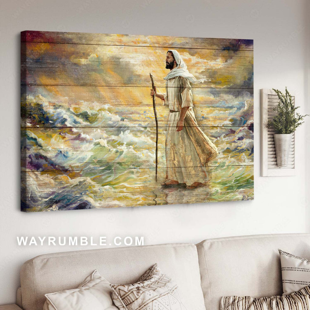 Jesus Christ, Jesus walking on water, Watercolor painting - Jesus Landscape Canvas Prints, Christian Wall Art