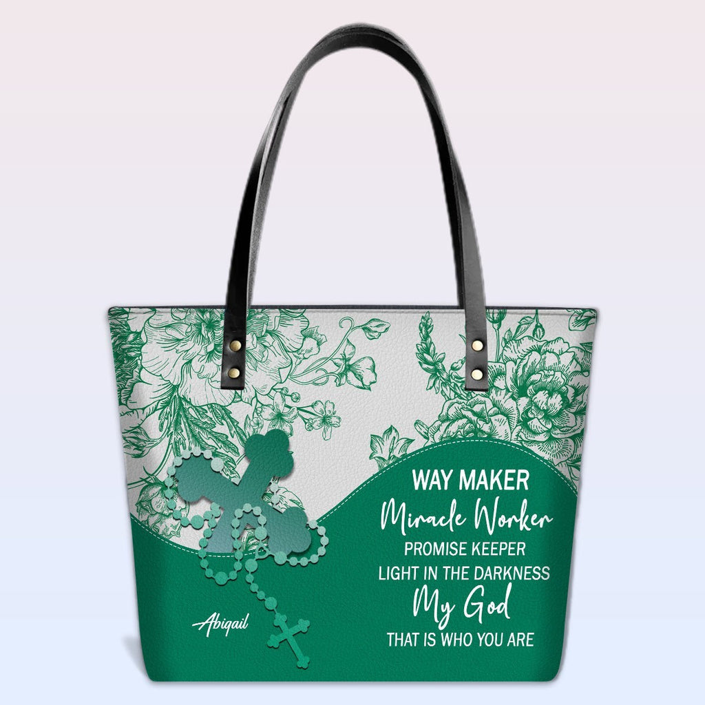 Personalized Christian Leather Tote Bag – Custom Name, Color & Bible Verse | CHRISTIANARTBAG