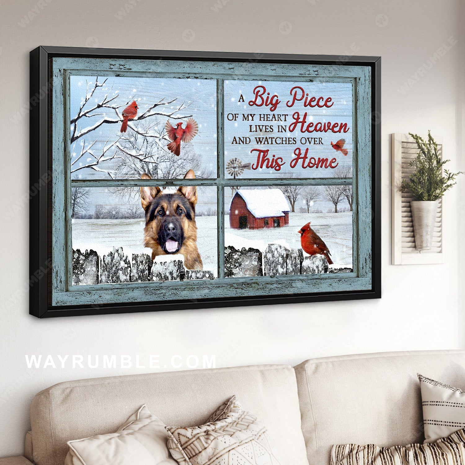 Cute German Shepherd, Winter village, Cardinal, A big piece of my heart - Heaven Landscape Canvas Prints, Home Decor Wall Art