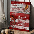 Cardinal drawing, Watercolor cranberry, Red background, I thought of you - Heaven Portrait Canvas Prints, Wall Art