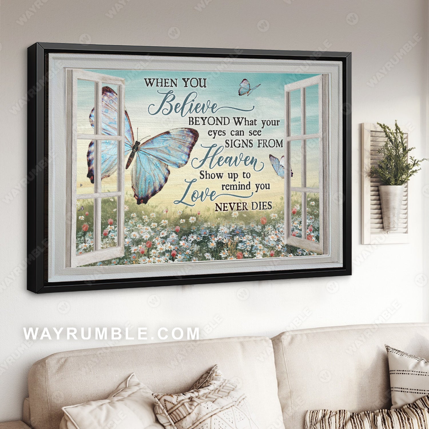 Blue butterfly, Daisy garden, White window, When you believe signs from heaven - Heaven Landscape Canvas Prints, Wall Art