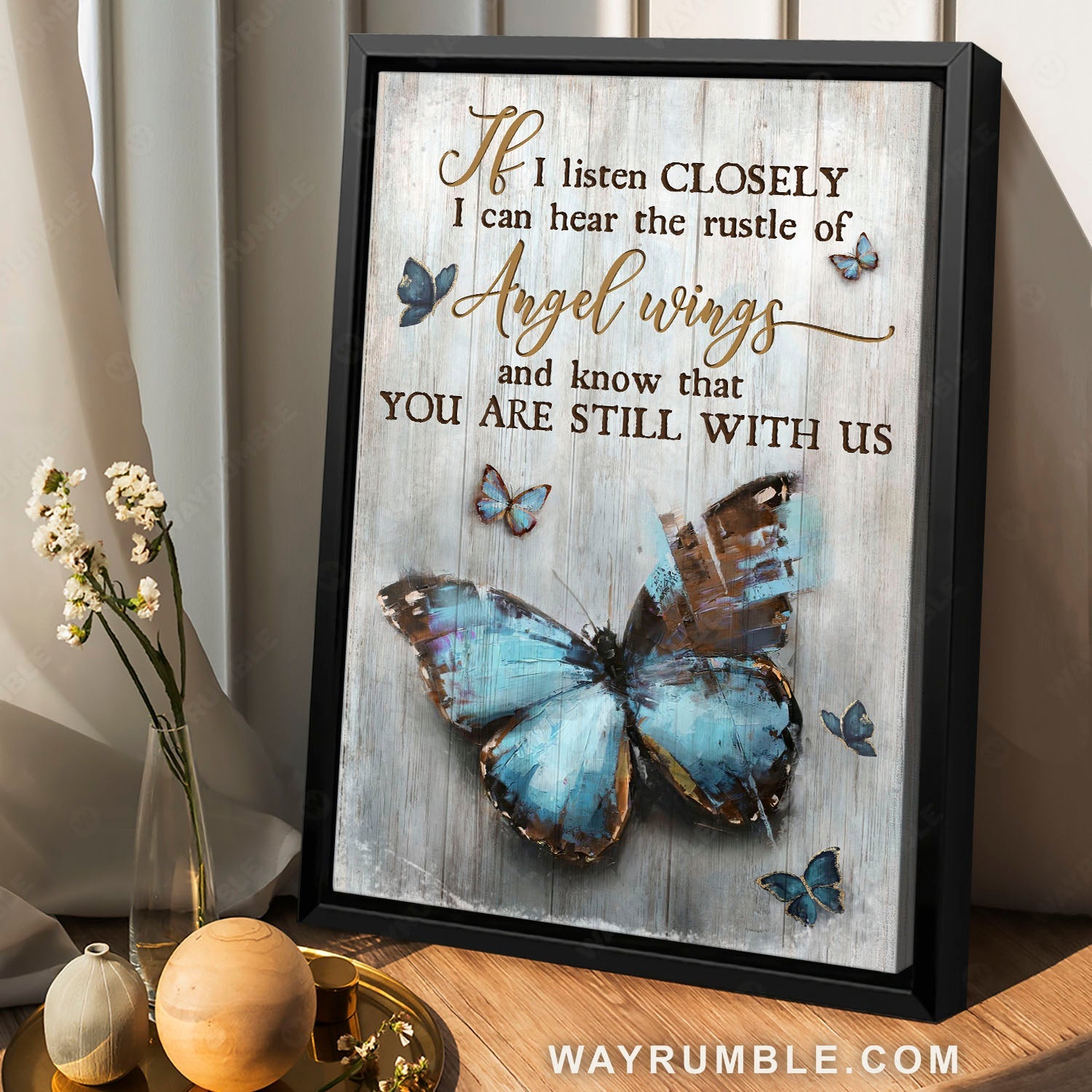 Blue butterfly, Angel wings, If I listen closely - Heaven Portrait Canvas Prints, Wall Art