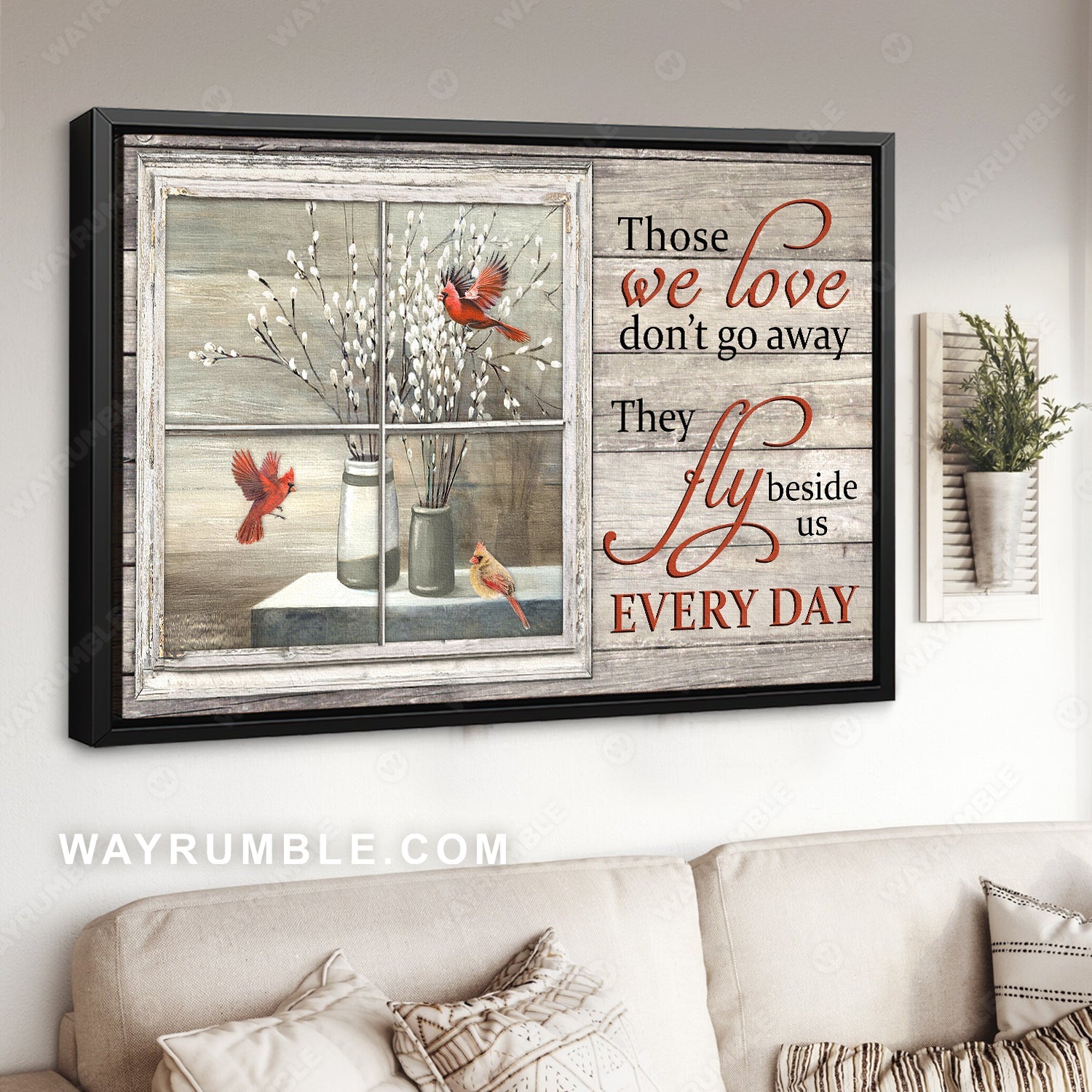 Baby white flower, Red cardinal, Vintage window, Those we love don't go away - Heaven Landscape Canvas Prints, Wall Art