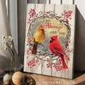 Watercolor cardinal, Frozen cranberry, Wooden wreath, I am always with you - Heaven Portrait Canvas Prints, Wall Art