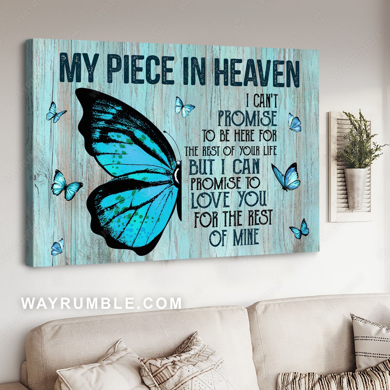 Blue butterfly painting, I can't promise to be here for the rest of your life - Heaven Landscape Canvas Prints, Wall Art