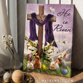 Easter Bunny, Cross symbol, Lily flower, White butterfly, He is risen - Jesus Portrait Canvas Prints, Christian Wall Art