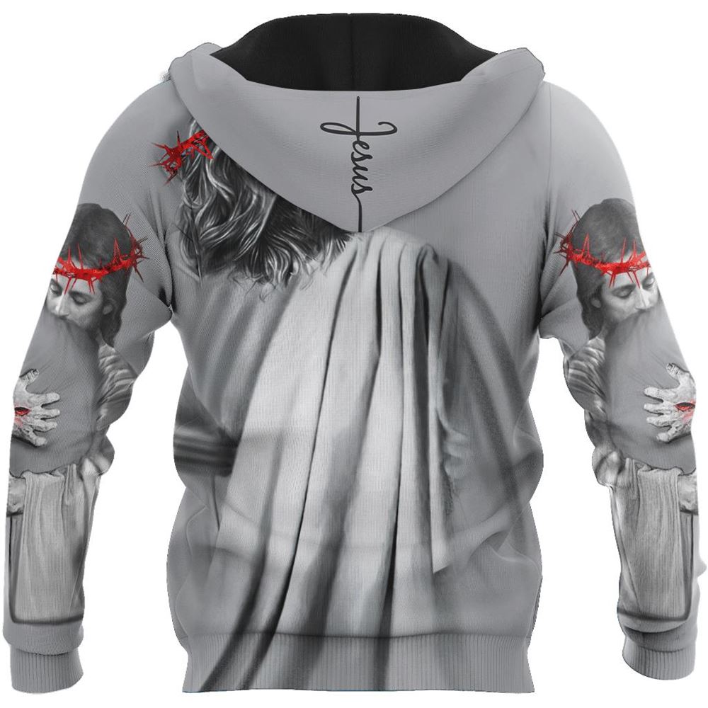 In the Arms Of Lord Grey Tone God 3D Hoodie For Man And Women, Jesus Printed 3D Hoodie