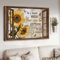 Beautiful sunflower, Wooden window frame, Monarch butterfly, Be like Jesus - Jesus Landscape Canvas Prints, Home Decor Wall Art