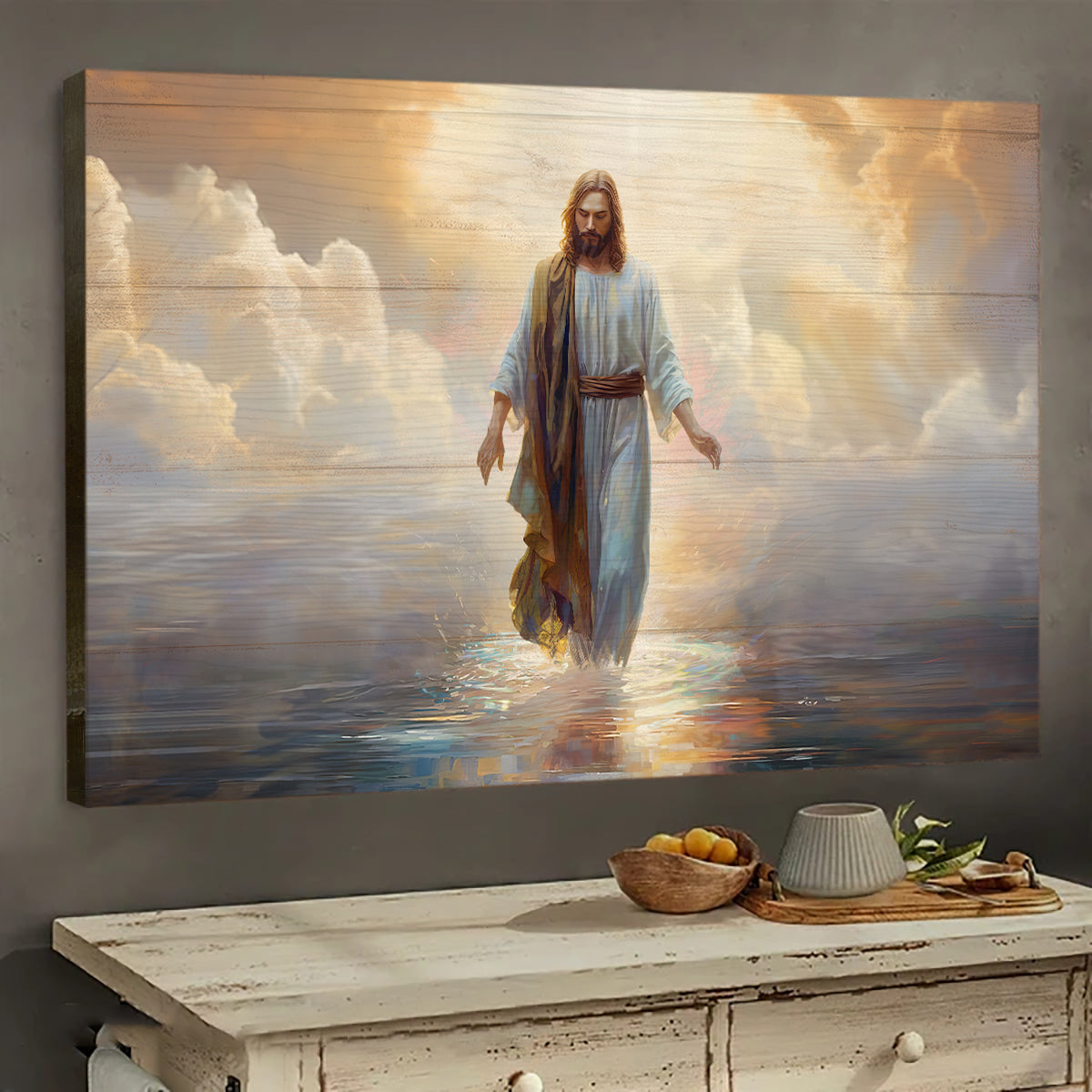 Jesus Walking on Water, Beautiful Sunrise Landscape Canvas Prints, Wall Art