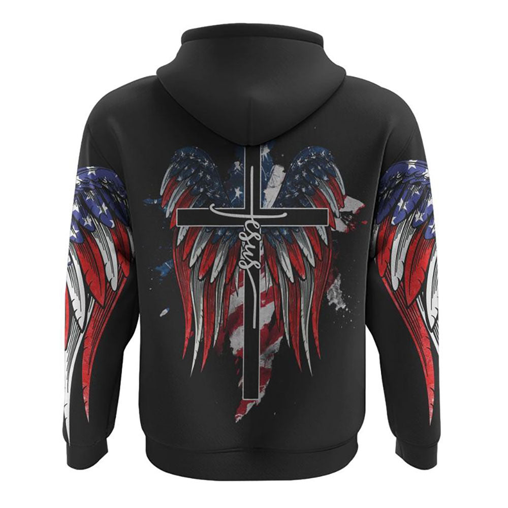 Jesus American Flag Wings Arm All Over Print 3D Hoodie, Christian Hoodie, Christian Sweatshirt, Bible Verse Shirt