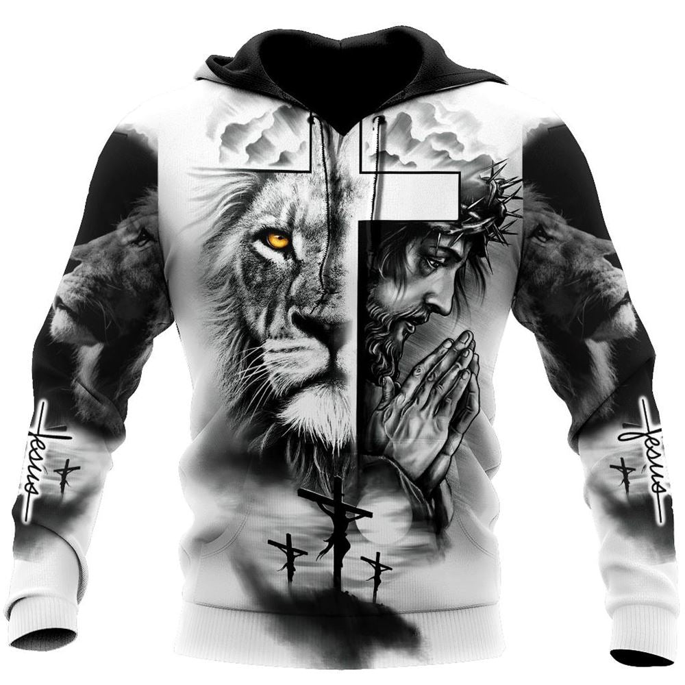 Jesus And Lion Let Your Faith Be Bigger Than Your Fear God 3D Hoodie For Man And Women, Jesus Printed 3D Hoodie