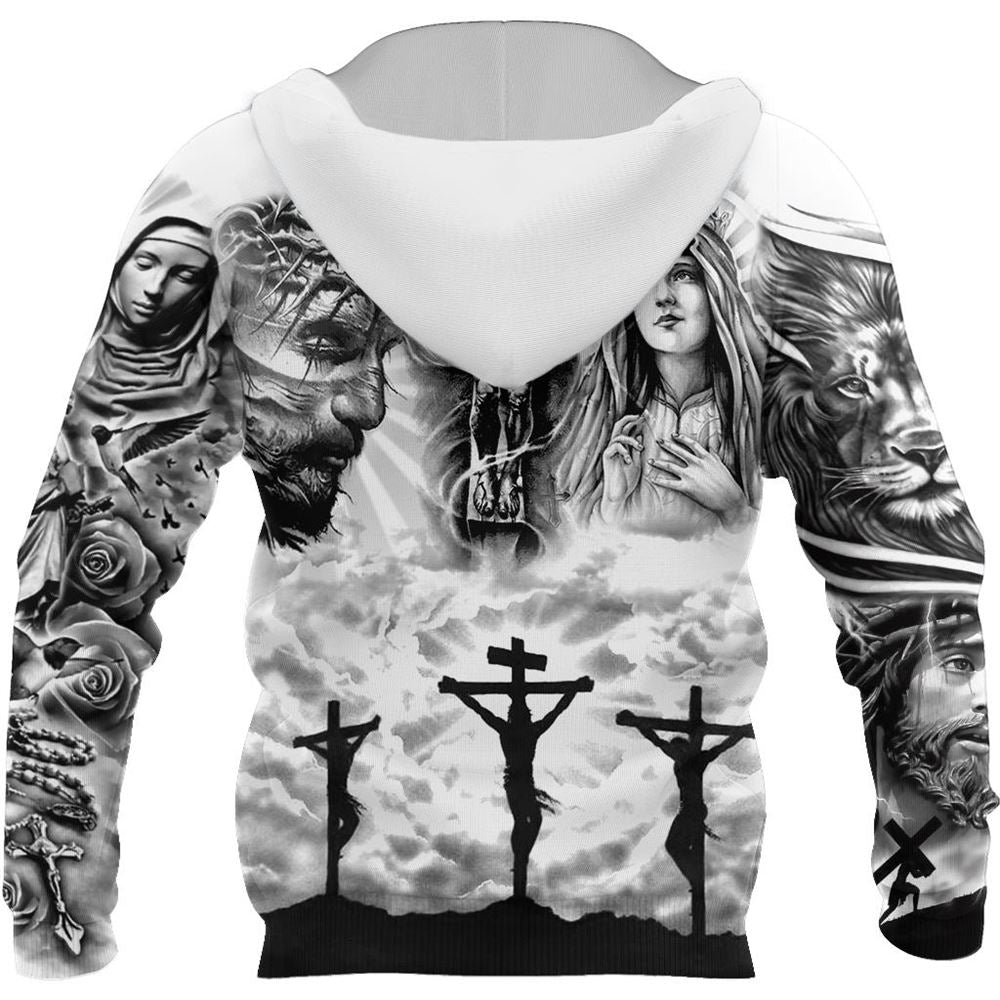 Jesus Christ And Maria Tattoo God 3D Hoodie For Man And Women, Jesus Printed 3D Hoodie