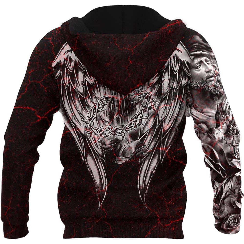 Jesus Christ Wings Tattoo God 3D Hoodie For Man And Women, Jesus Printed 3D Hoodie