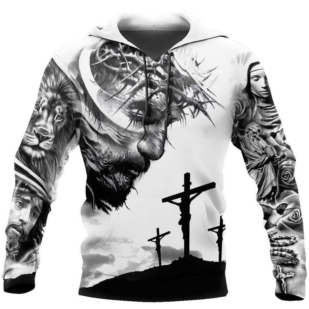 Jesus Christ With God And Mary Tattoo God 3D Hoodie For Man And Women, Jesus Printed 3D Hoodie