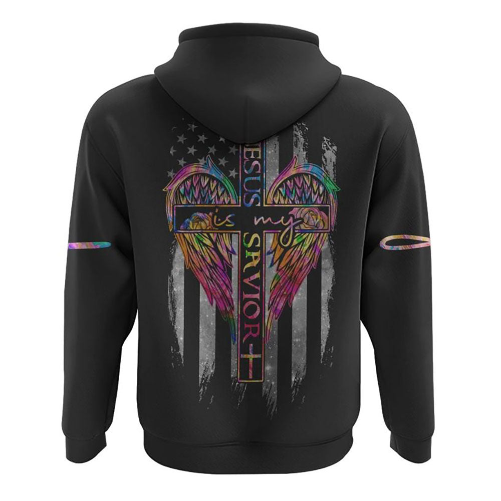 Jesus Is My Savior Colorful Wings Flag All Over Print 3D Hoodie, Christian Hoodie, Christian Sweatshirt, Bible Verse Shirt
