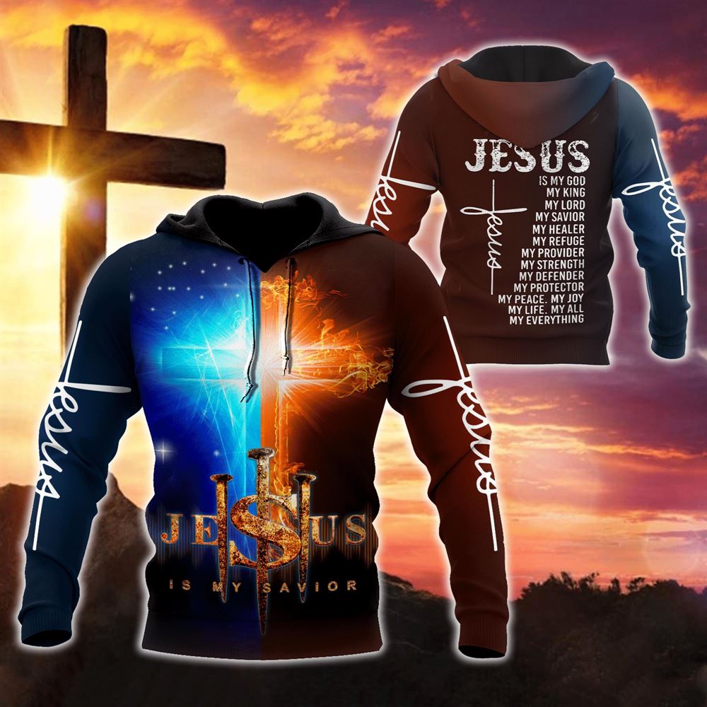 Jesus Is My Savior Red And Blue Cross God 3D Hoodie For Man And Women, Jesus Printed 3D Hoodie