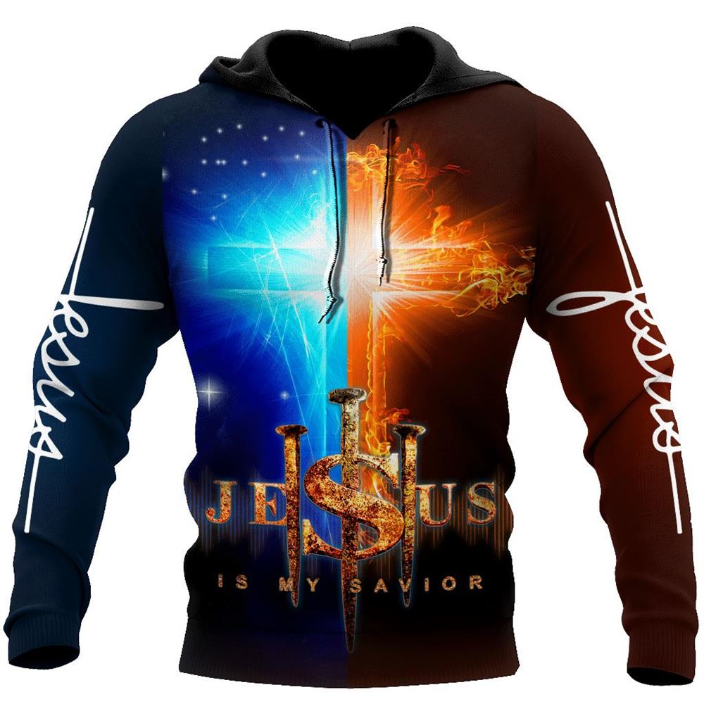Jesus Is My Savior Red And Blue Cross God 3D Hoodie For Man And Women, Jesus Printed 3D Hoodie