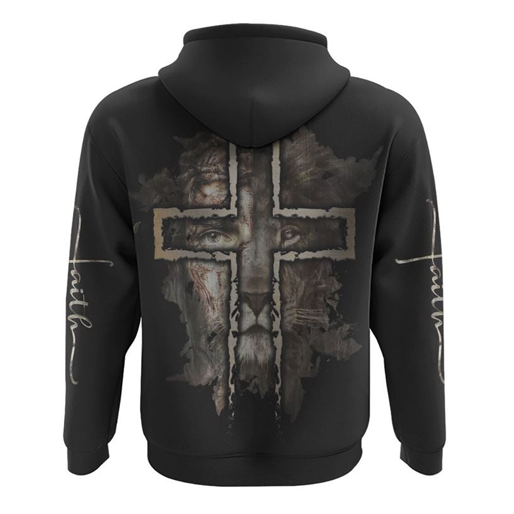 Jesus Lion Half Face All Over Print 3D Hoodie, Christian Hoodie, Christian Sweatshirt, Bible Verse Shirt