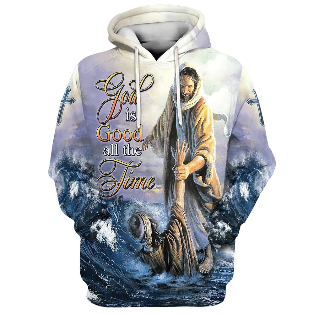 Jesus Peter Walking On Water 3D Hoodie God Is Good All The Time Hoodies Jesus Hoodie, God 3D Printed Hoodie, Christian Apparel Hoodies