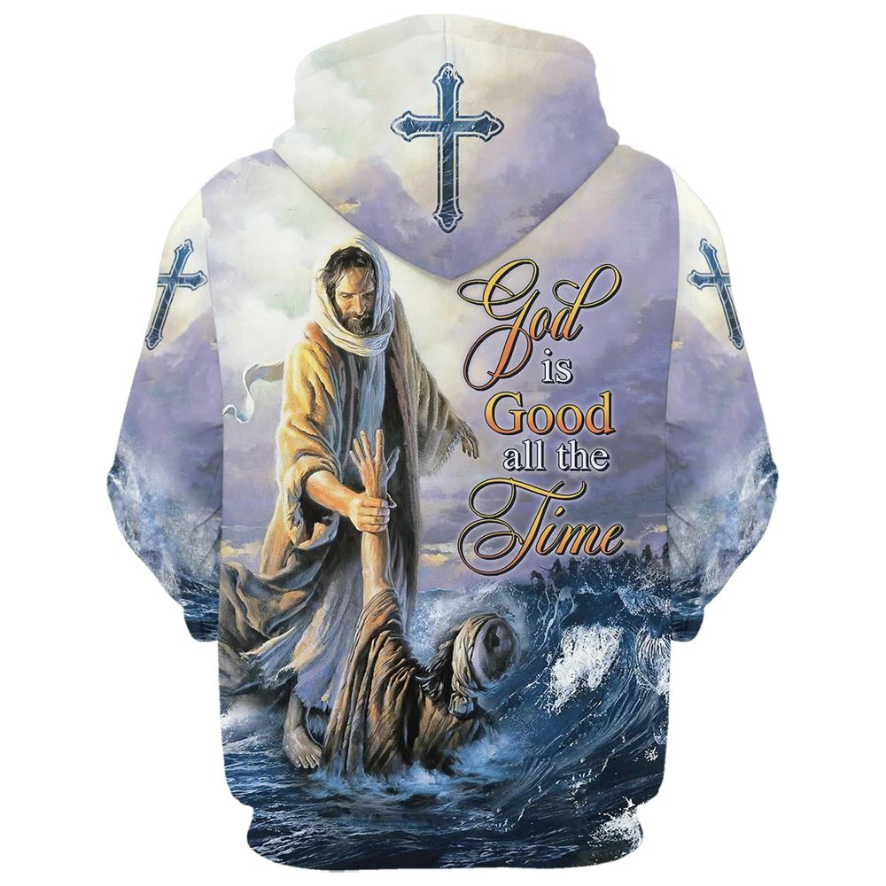 Jesus Peter Walking On Water 3D Hoodie God Is Good All The Time Hoodies Jesus Hoodie, God 3D Printed Hoodie, Christian Apparel Hoodies
