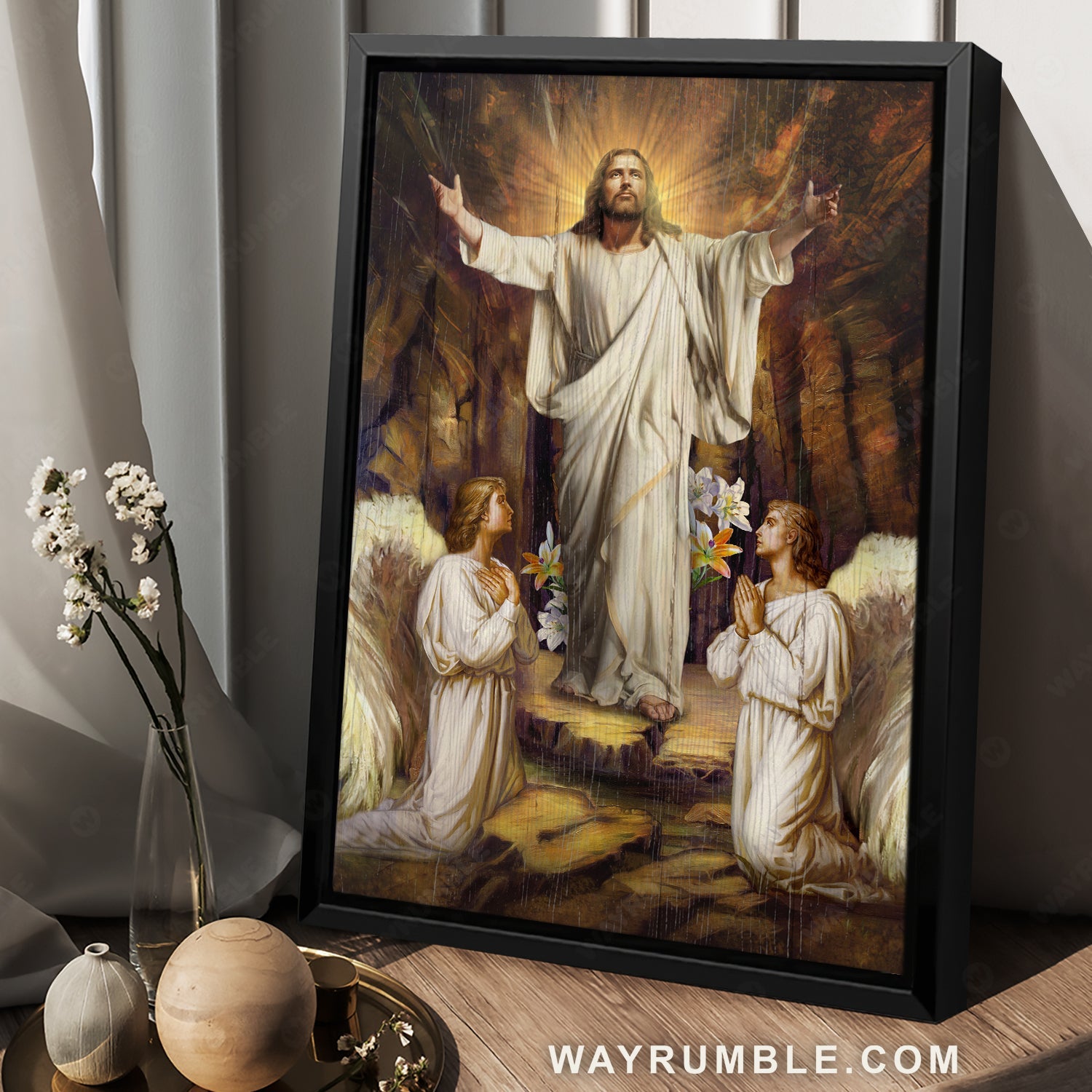 Pray with Jesus, Pray for healing, Lily flower symbol, Angel wings - Jesus Portrait Canvas Prints, Home Decor Wall Art