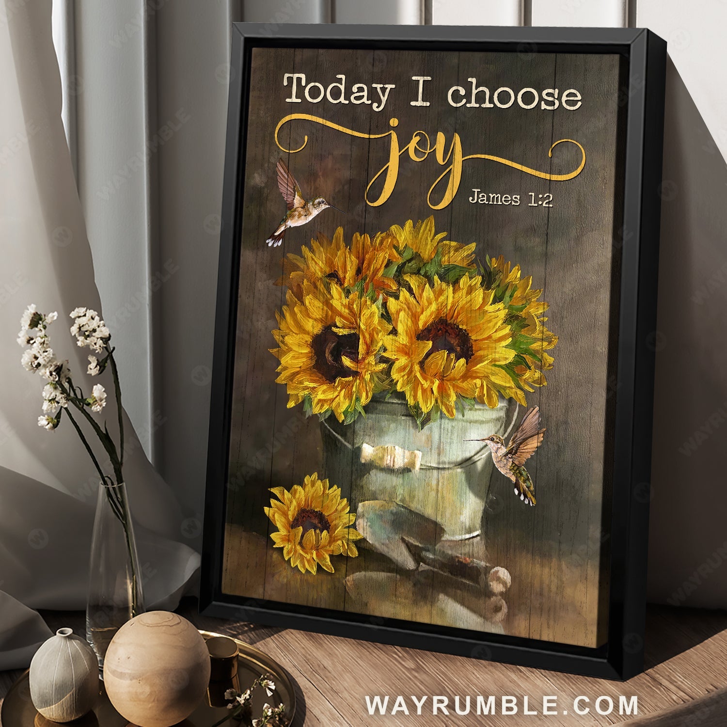 Brown hummingbird, Pretty sunflower, Today I choose joy - Jesus Portrait Canvas Prints, Home Decor Wall Art