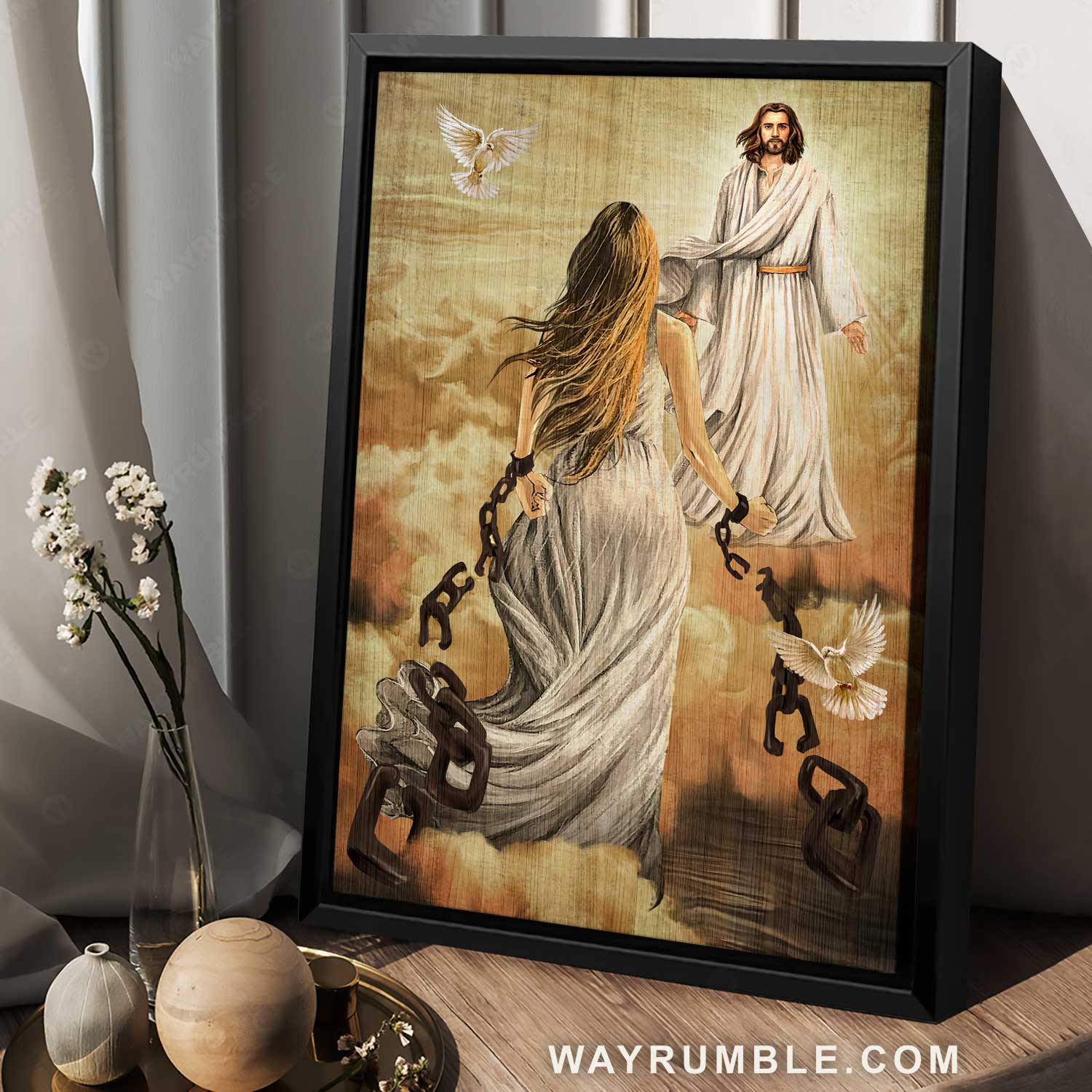 Freedom, Beautiful girl, Stunning sunset, Walking with Jesus - Jesus Portrait Canvas Prints, Home Decor Wall Art
