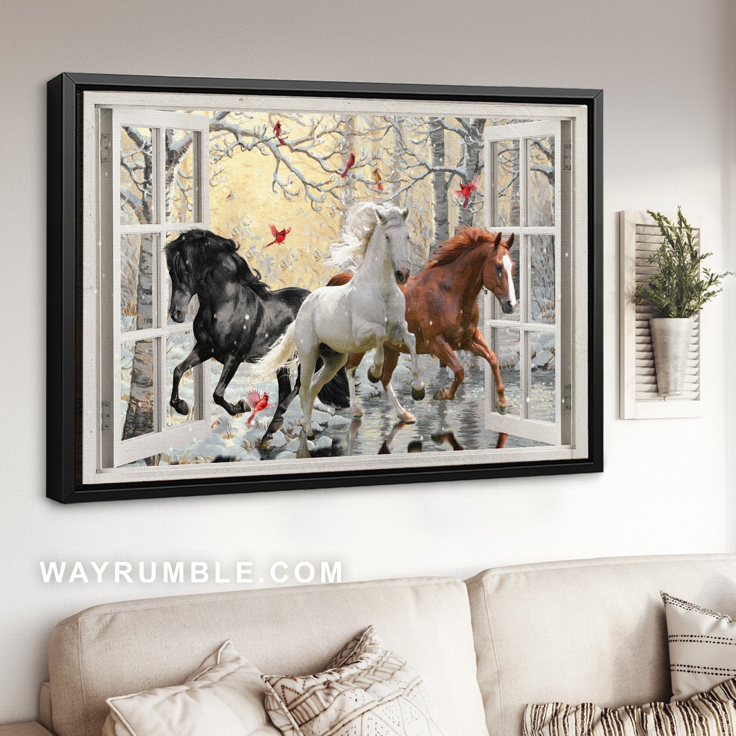 Stunning painting, Running horse, Red cardinal, Gift for horse lover - Jesus Landscape Canvas Prints, Home Decor Wall Art