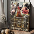 Stunning rooster, Dairy cow, Little donkey, Every day is a new beginning - Jesus Portrait Canvas Prints, Home Decor Wall Art