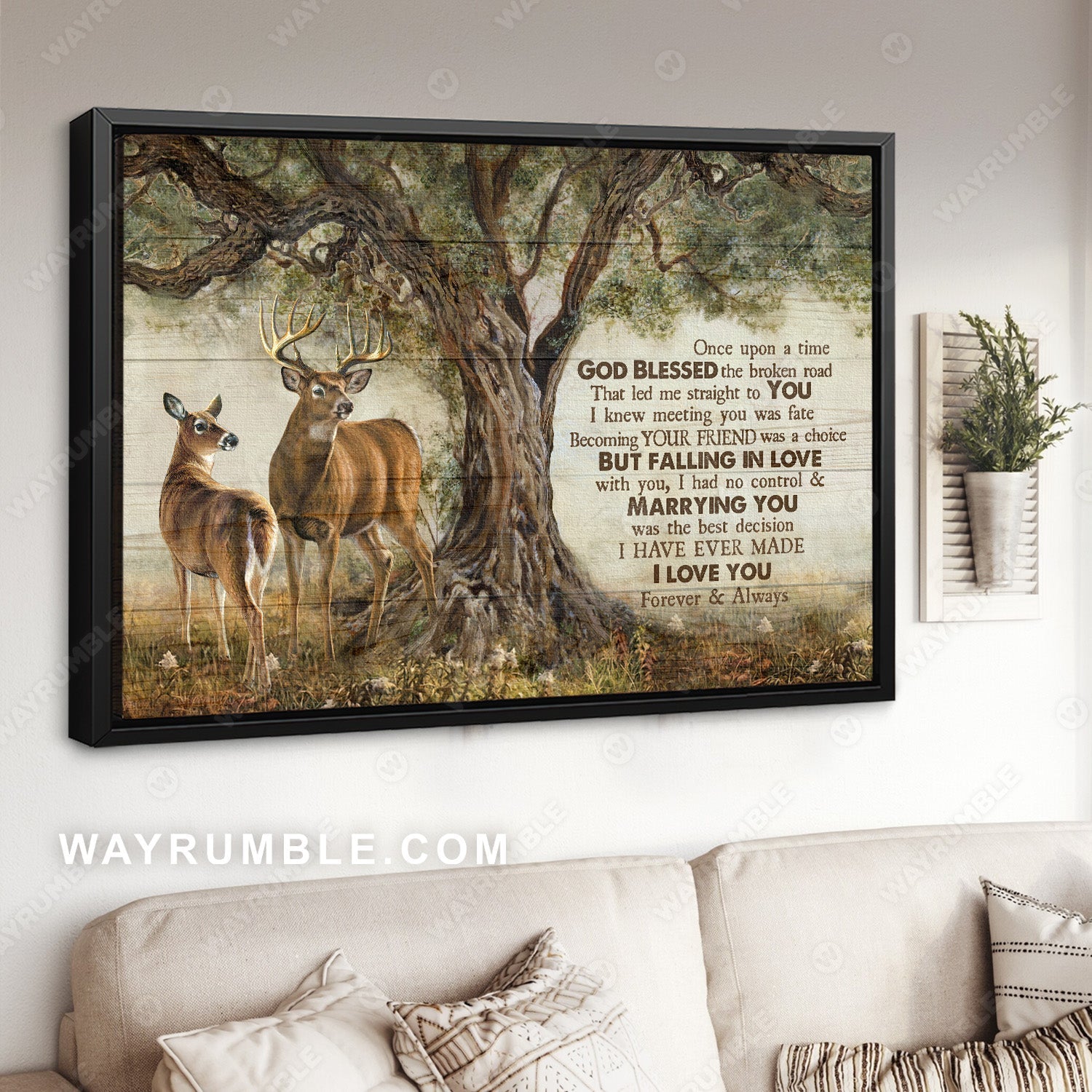 Brown deer drawing, Oldest tree, Autumn painting, I love you forever and always - Jesus Landscape Canvas Prints, Christian Wall Art