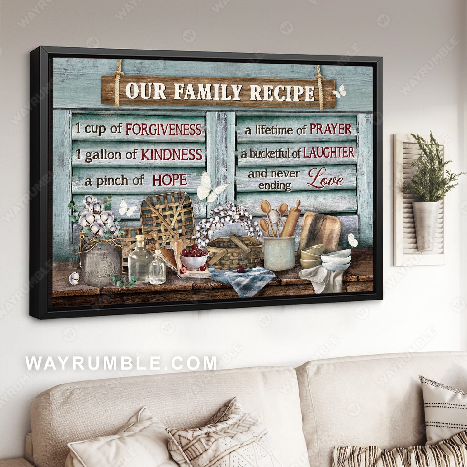 Beautiful kitchen, Cotton flower, Butterfly, Our family recipe - Jesus Landscape Canvas Prints, Christian Wall Art