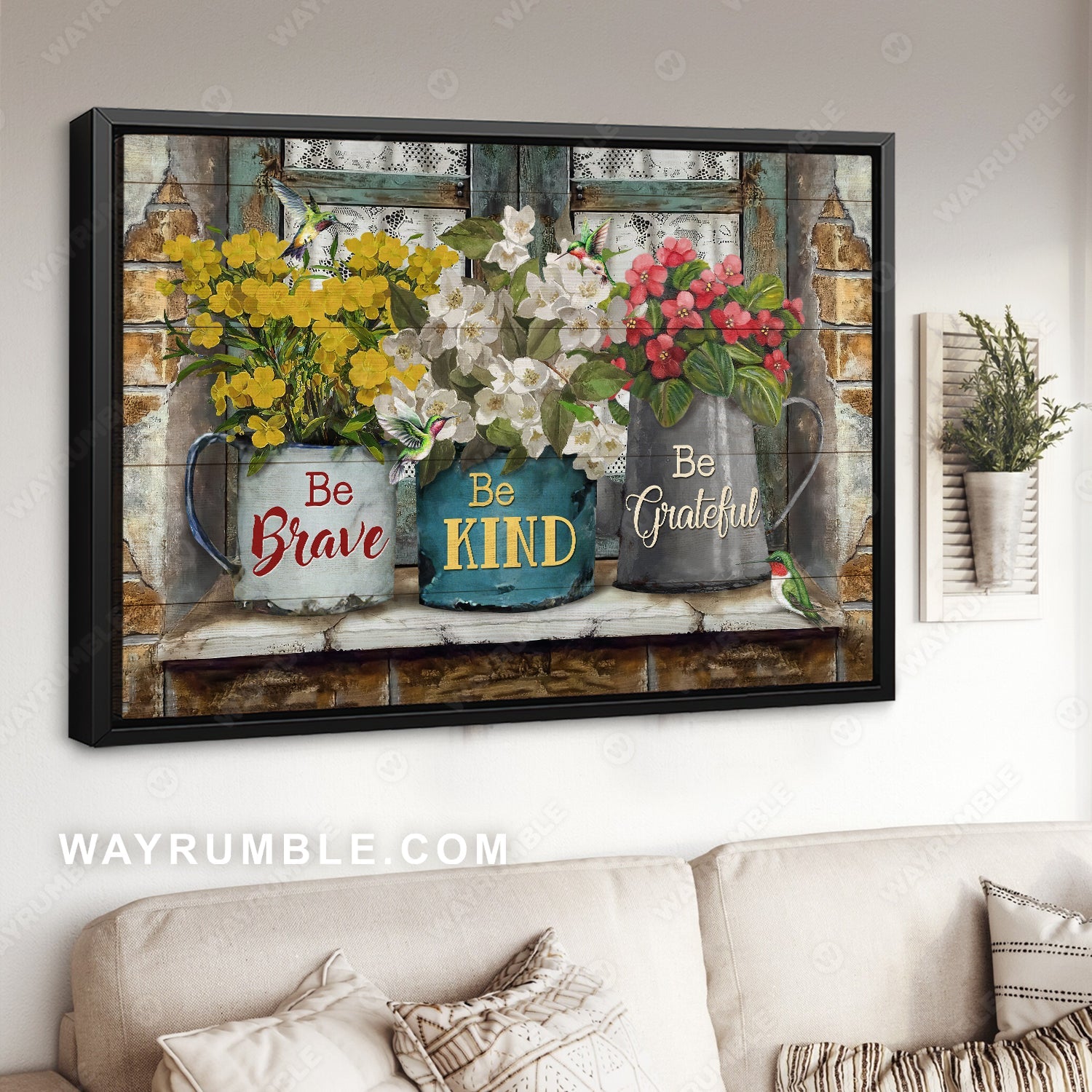 Jasmine vase, Colorful flower, Lovely hummingbird, Be brave - Jesus Landscape Canvas Prints, Home Decor Wall Art